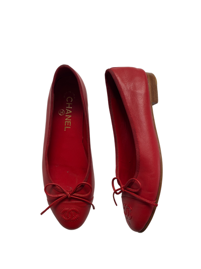 Chanel Red Ballet Flats, 37