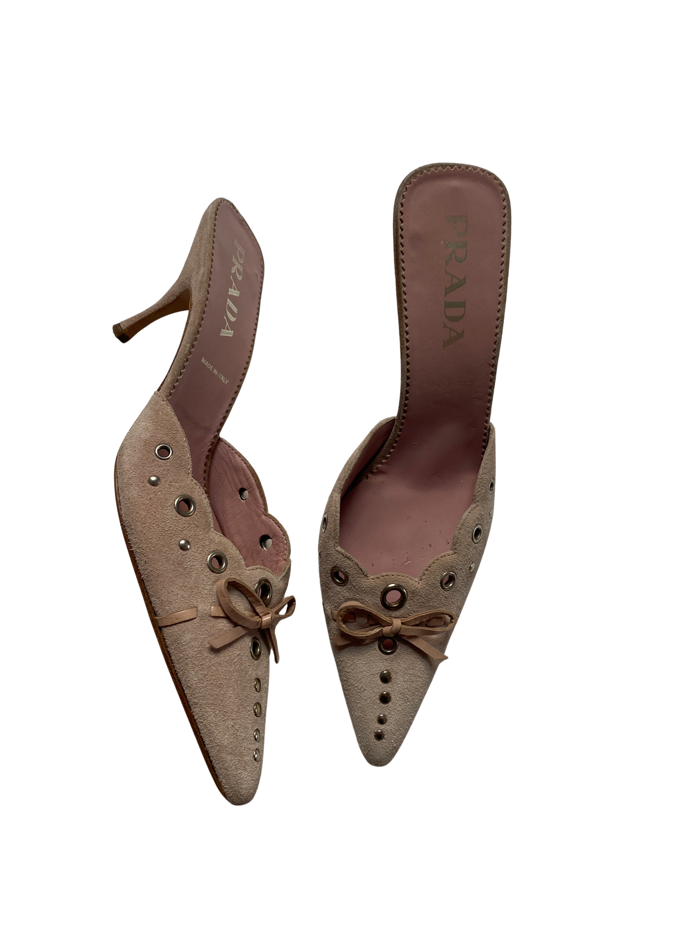 Prada Pink Eyelet Mules, 38