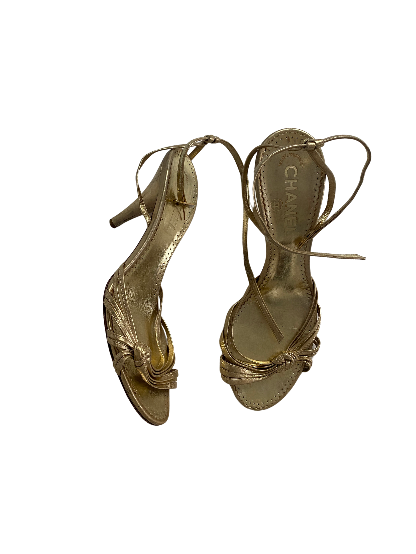 Chanel Gold Wrap Heels, 39
