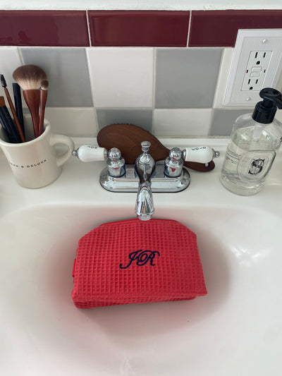 Small Red monogrammed Makeup Bag