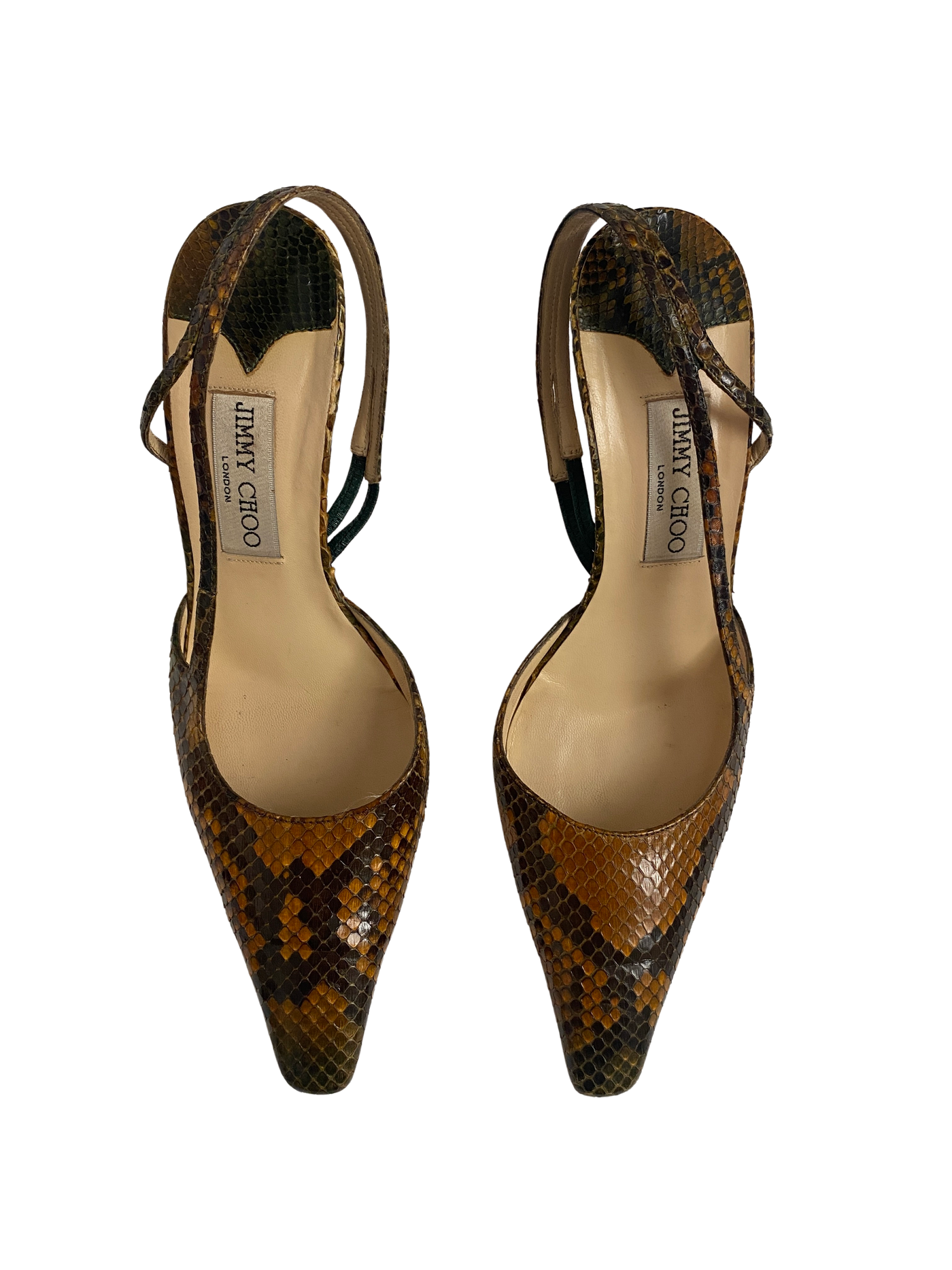 Jimmy Choo Snakeskin Slingbacks, 38