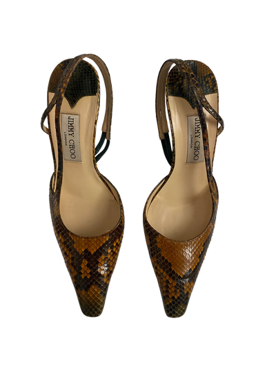 Jimmy Choo Snakeskin Slingbacks, 38
