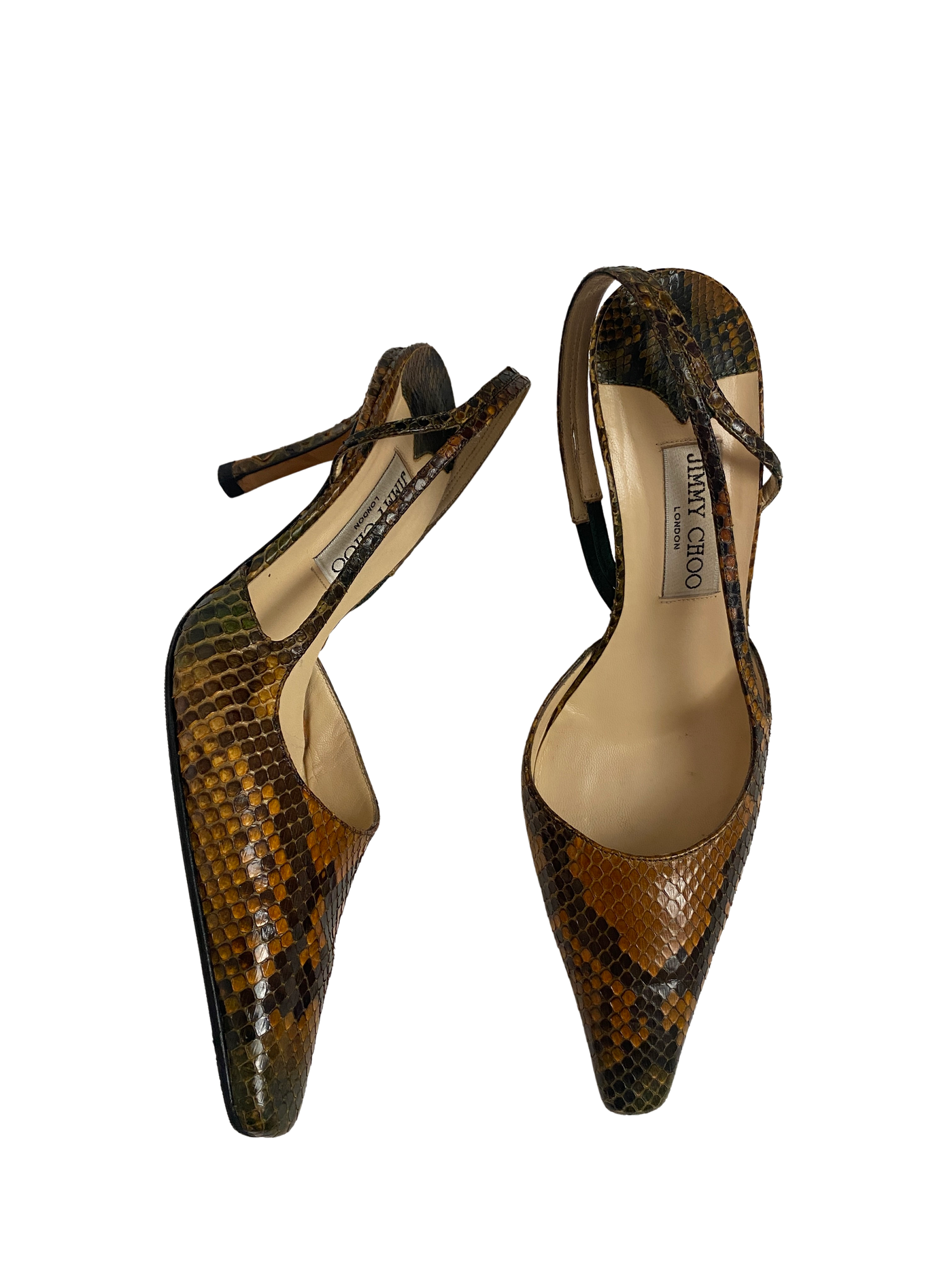 Jimmy Choo Snakeskin Slingbacks, 38