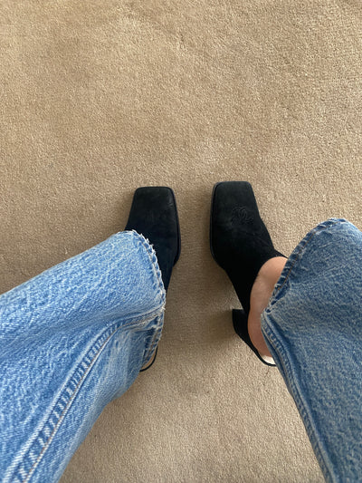 Chanel Black Square Toe Mules, 38