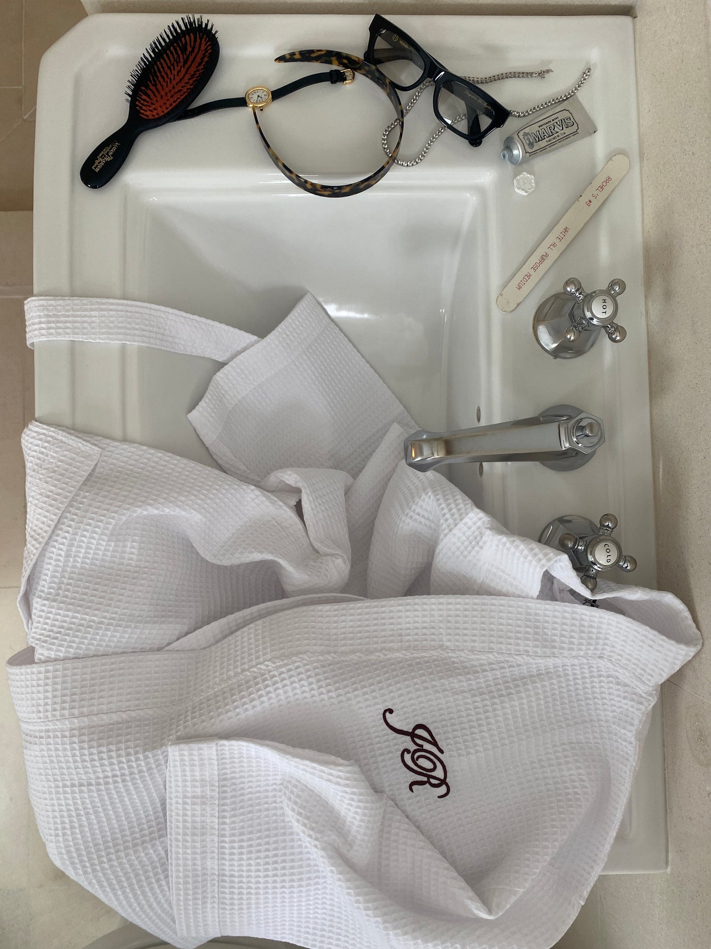 Waffle Initialed Bathrobe