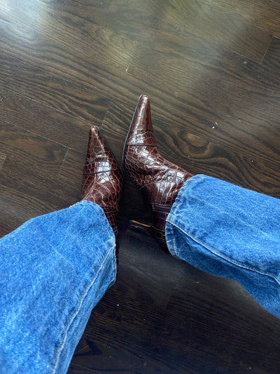 Brown Croc Leather Boots, 39.5