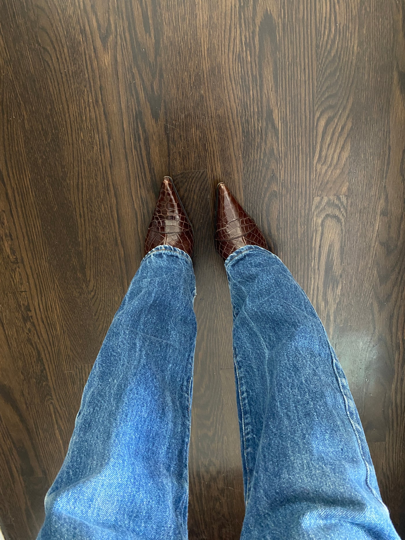 Brown Croc Leather Boots, 39.5