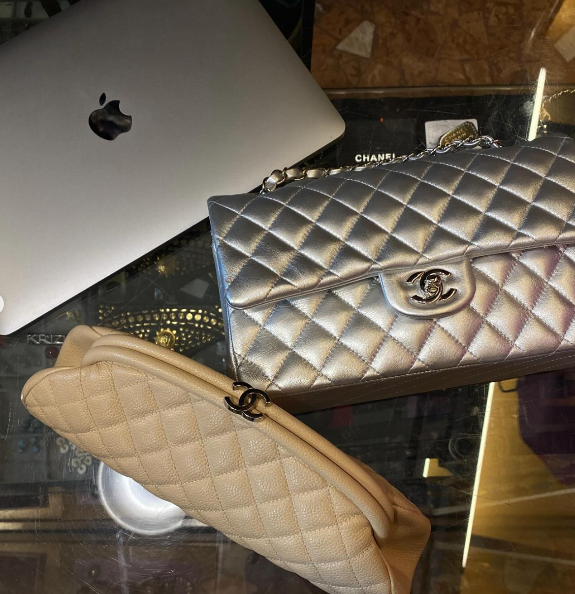 Chanel Caviar Leather Quilted Clutch